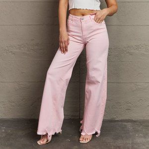 RISEN Blush Light Pink High Waist Wide Leg Jeans, Pink, Size 3
